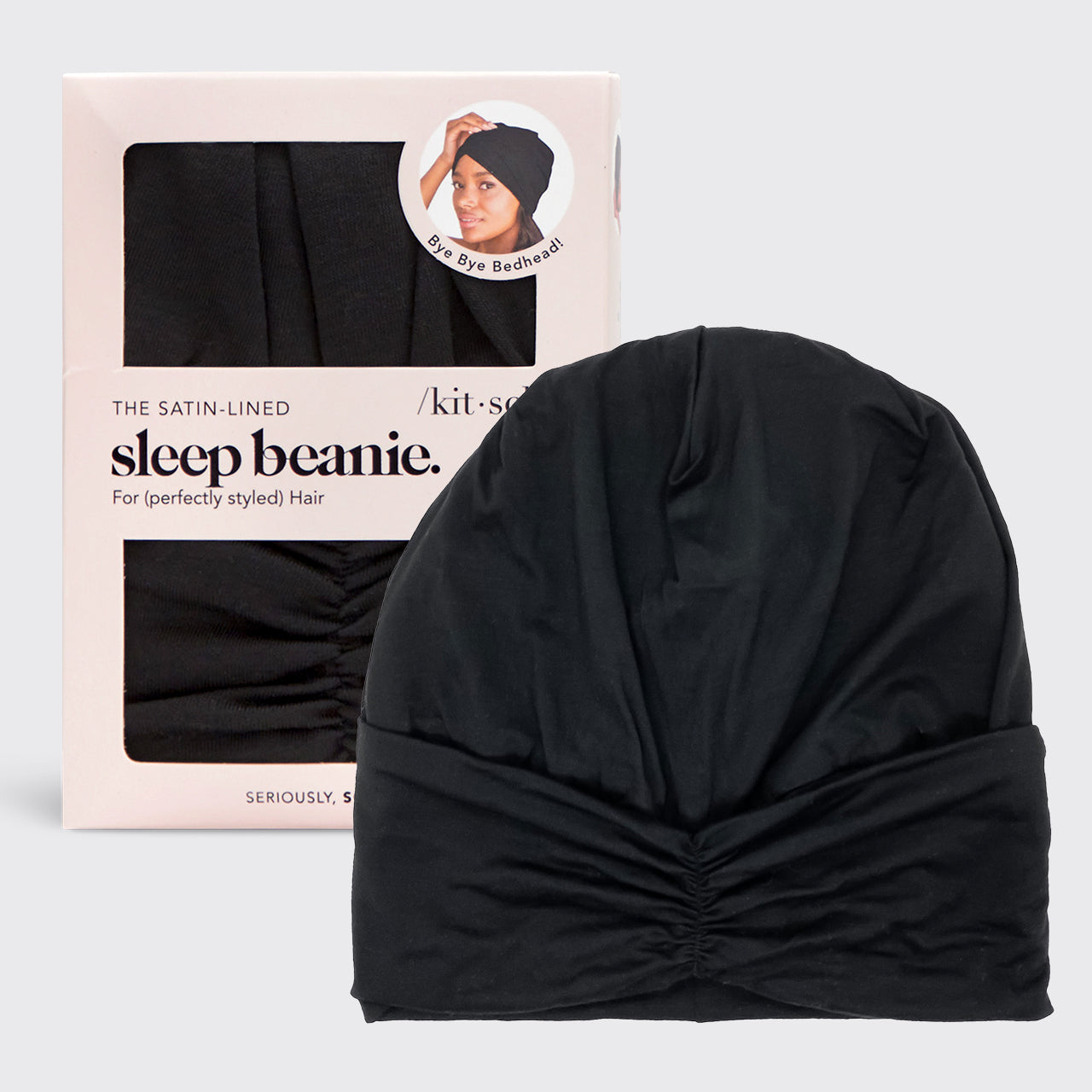 Kitsch Satin-Lined Beanie — Black